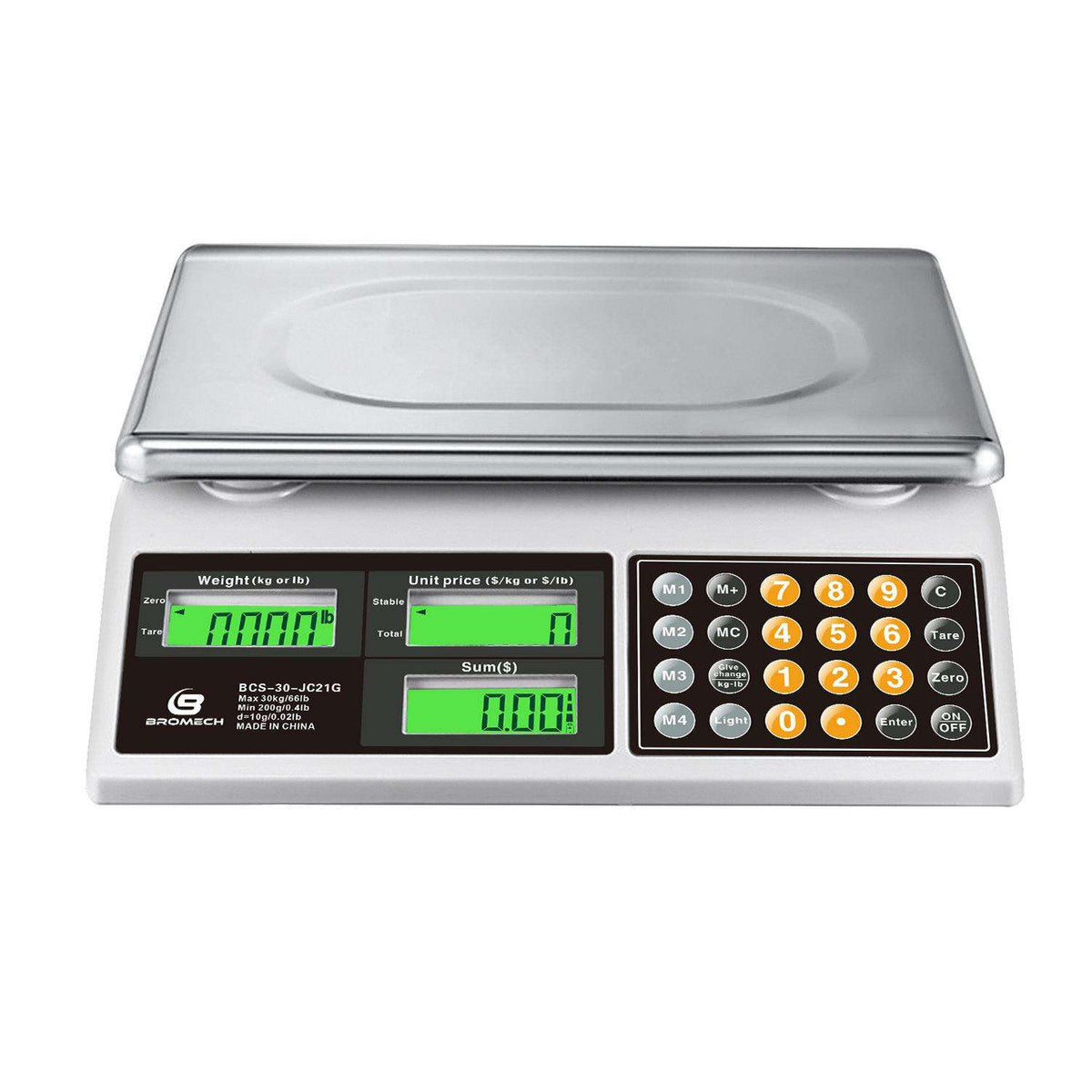 Bromech Produce Scale 66lb Digital Price Computing Rechargeable Commercial Weight for Food Meat Fruit Vegetable, with Dual Large Display, Give